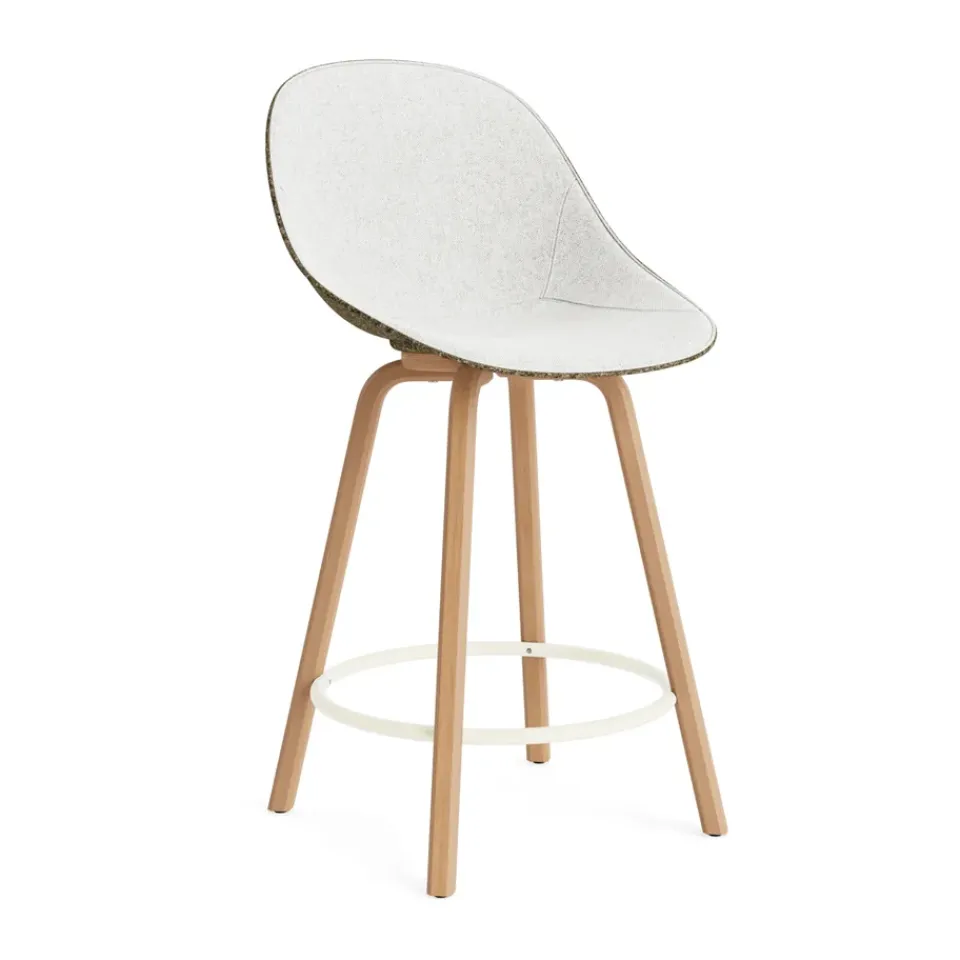 Normann Copenhagen Bar Stools*Mat Bar Chair bar stool front upholstered 65 cm, Hallingdal 110-seaweed-beech-cream steel Grey