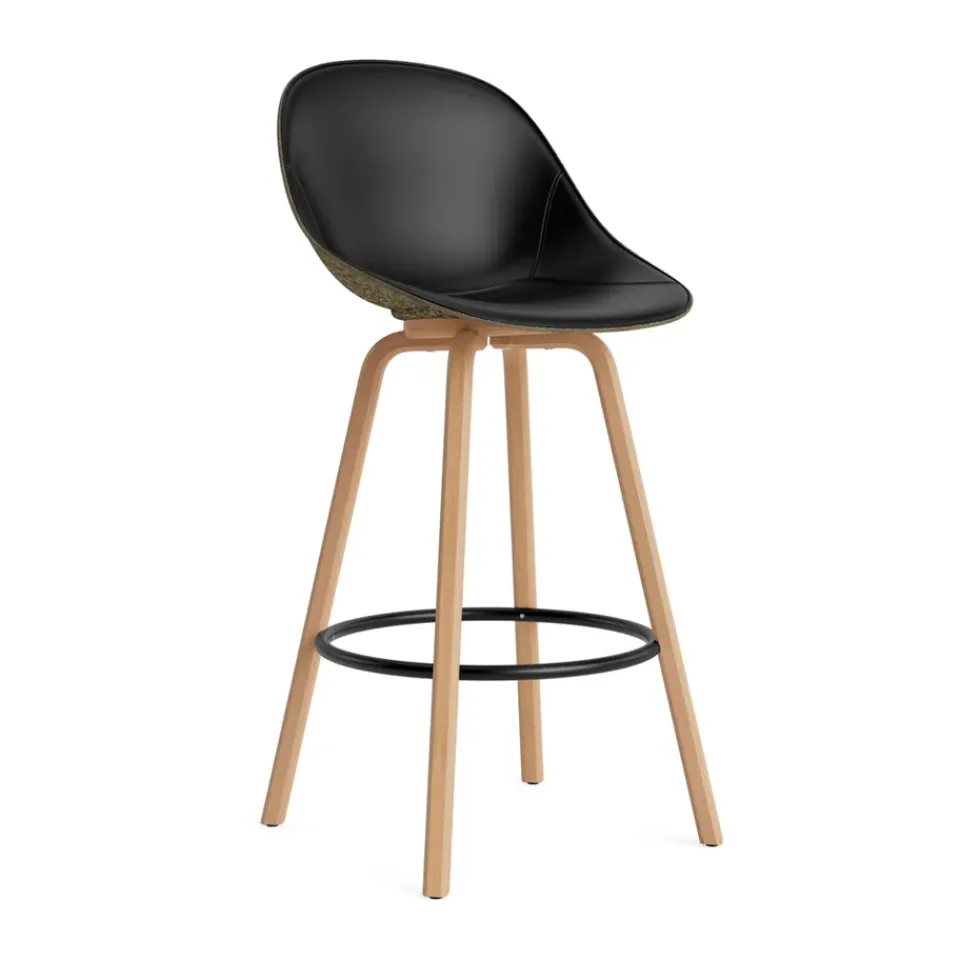 Normann Copenhagen Bar Stools*Mat Bar Chair bar stool front upholstered 75 cm, Ultra 41599-seaweed-beech- steel Black