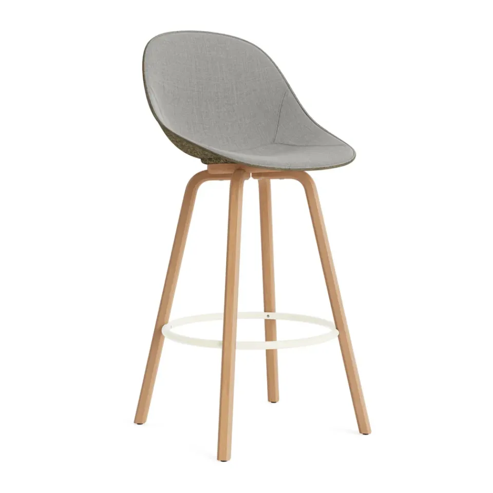 Normann Copenhagen Bar Stools*Mat Bar Chair bar stool front upholstered 75 cm, Remix 133-seaweed-beech-cream steel Grey