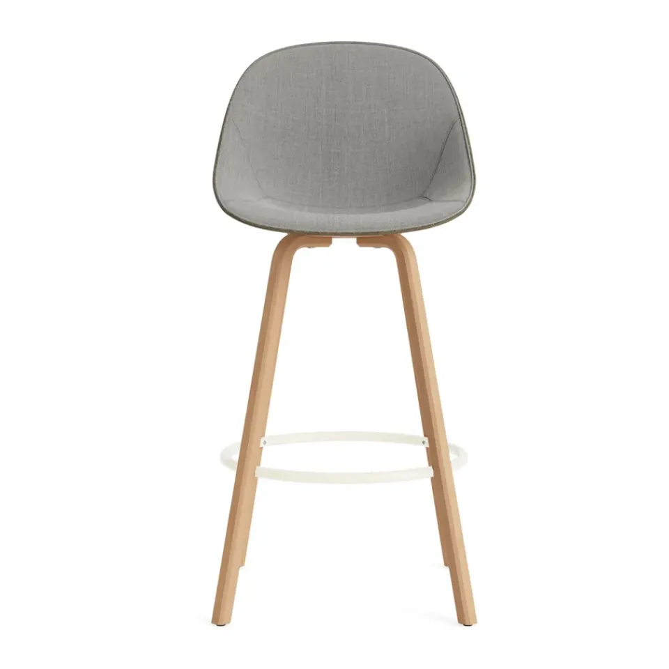 Normann Copenhagen Bar Stools*Mat Bar Chair bar stool front upholstered 75 cm, Remix 133-seaweed-beech-cream steel Grey
