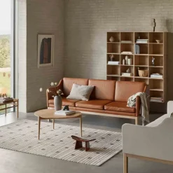 FDB Møbler Sofas*MK46 Mogens Koch 3-seater sofa, Lacquered oak-cognac leather Brown
