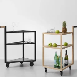 A2 Serving Trolleys*Move serving trolley, White oiled oak, big, marble marquina, glass Beige