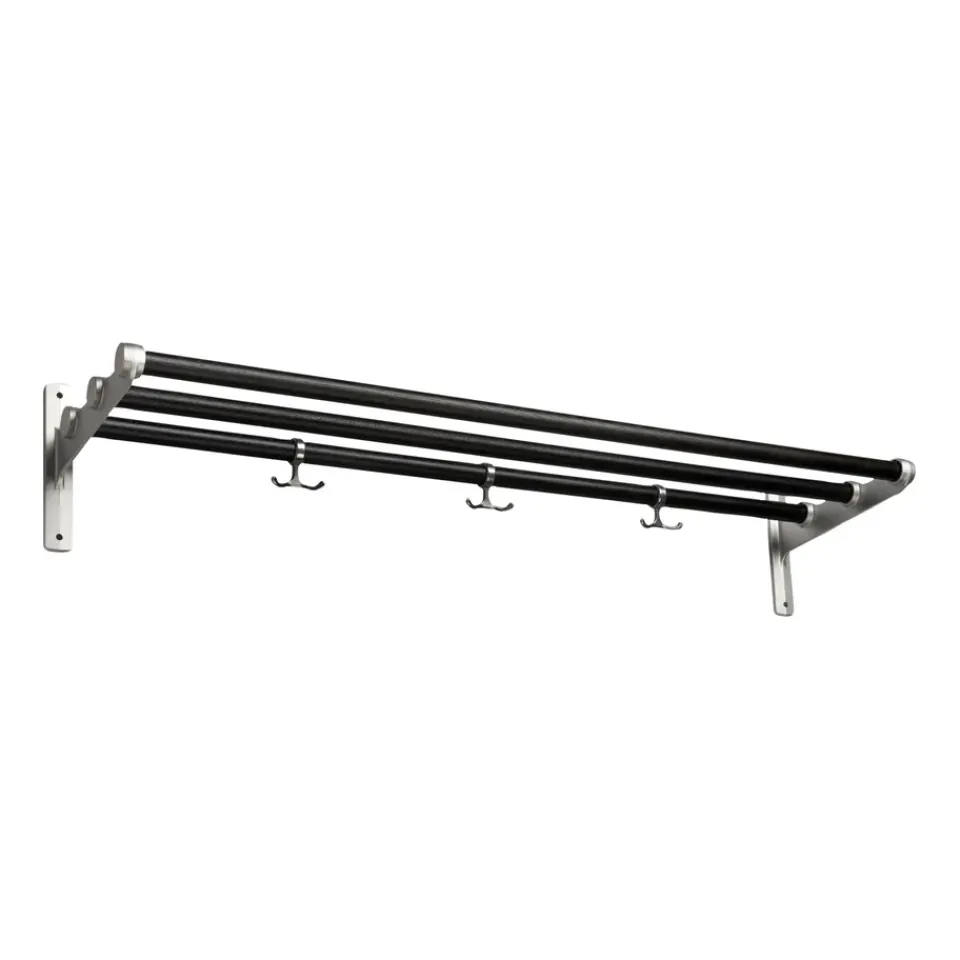 Essem Design Hat Rack & Hat Shelves*Nostalgi hat shelf/ shoe shelf, Black oiled oak-aluminum BlackSilver-coloured