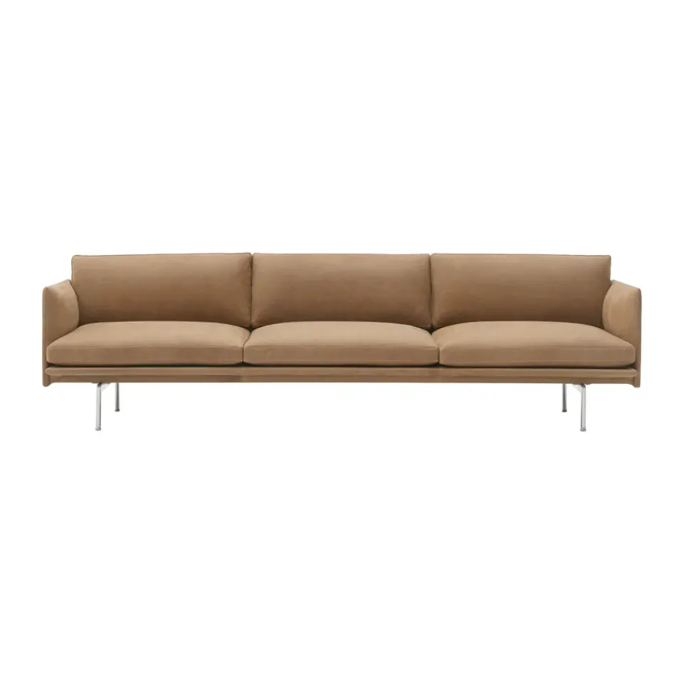 Muuto Sofas*Outline 3.5-seater sofa polished aluminum, Grace leather Camel Brown