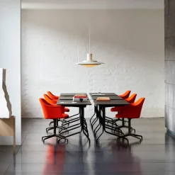 &Tradition Desks*Pavilion AV16 desk, Mushroom linoleum, lacquered oak, chrome legs Brown