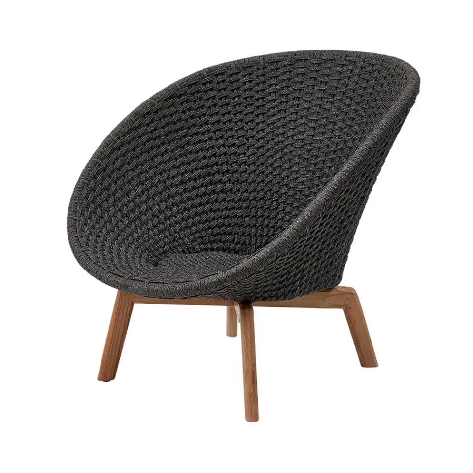Cane-line Outdoor Lounge Furniture*Peacock Rope lounge armchair, Dark , teak legs Grey