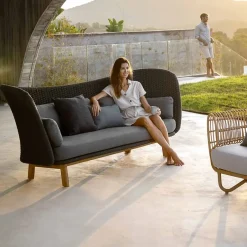 Cane-line Balcony Furniture|Outdoor Lounge Furniture*Peacock sofa 2-seater soft rope, Dark , teak Grey