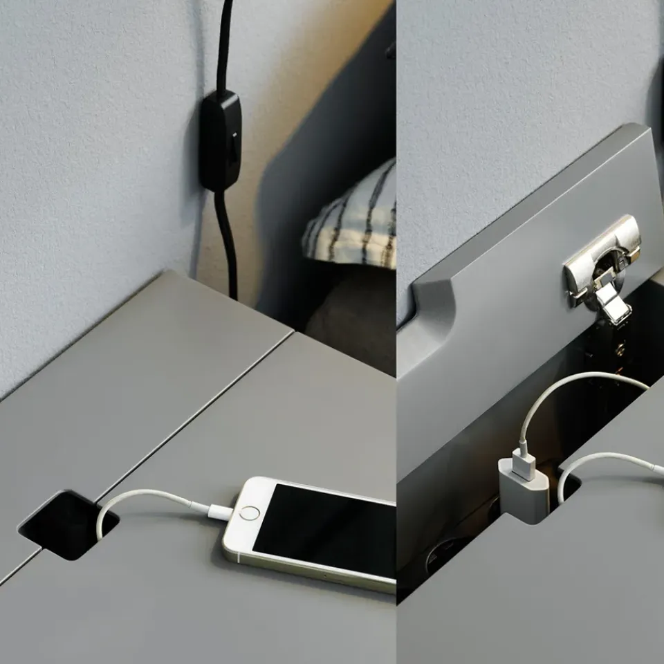 Zweed Bedside Tables*Peep S1 bedside table, Slate , black lacquer Grey
