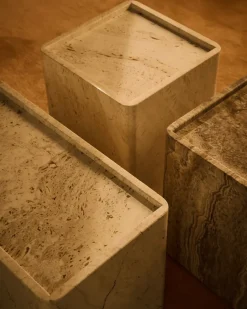 GUBI Side Tables*Pietra side table 33x33x40 cm, Neutral travertine White