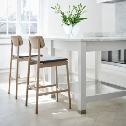 Stolab Bar Stools*Prima Vista bar stool, Fabric blues 9202 /beige. lightt matt lacquered birch stand Brown