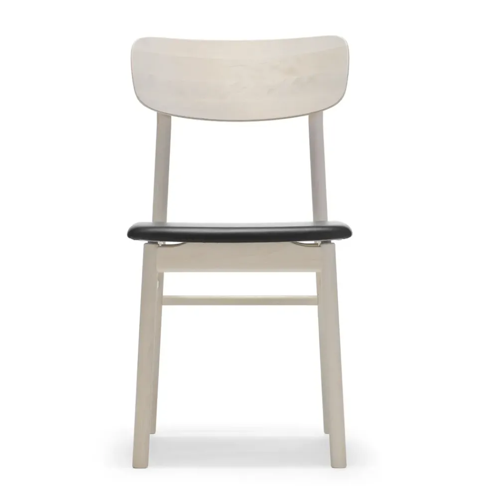 Stolab Chairs*Prima Vista chair white-oiled birch, Leather elmotique 99001 Black