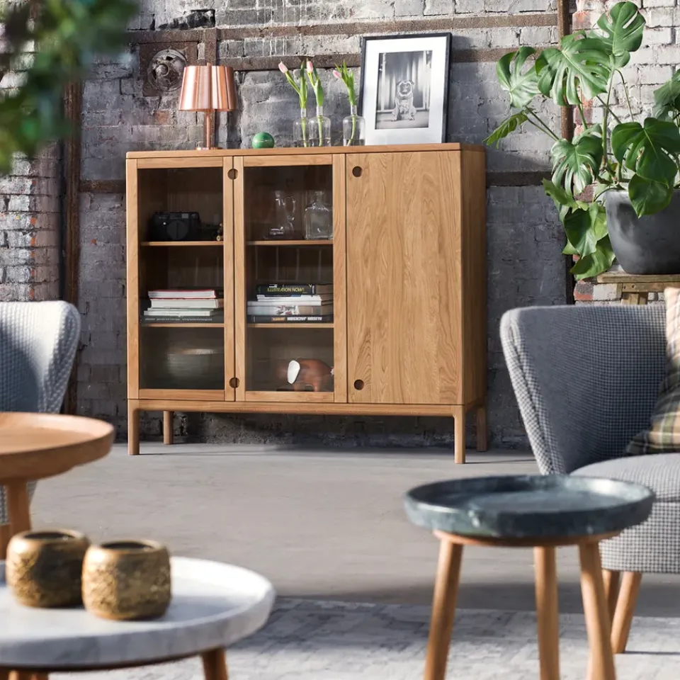 Stolab Dressers & Sideboards*Prio tall bench, Oak natural oil. glass door Beige