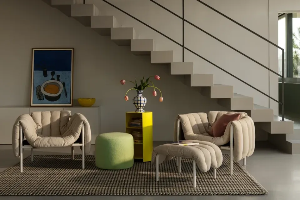 Hem Armchairs & Footstools|Chairs*Puffy lounge chair, Dark green leather-stainless steel GreenSilver-coloured