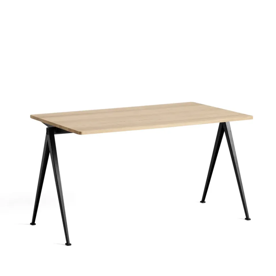 HAY Desks*Pyramid 01 desk, Oak matte lacquered-140x75 cm-black steel frame Beige