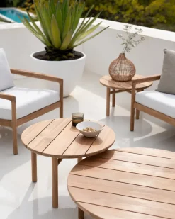 Ethnicraft Table For Outdoor Use|Outdoor Lounge Furniture*Quatro outdoor coffee table teak, Ø59 cm → Ø59 cm Beige