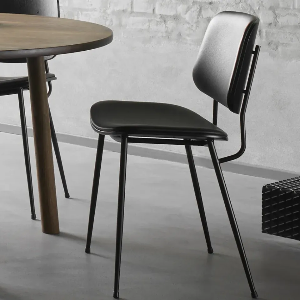 Fredericia Furniture Chairs*Søborg 3062 Metal chair fully upholstered, Leather omni 307 cognac-chrome Brown