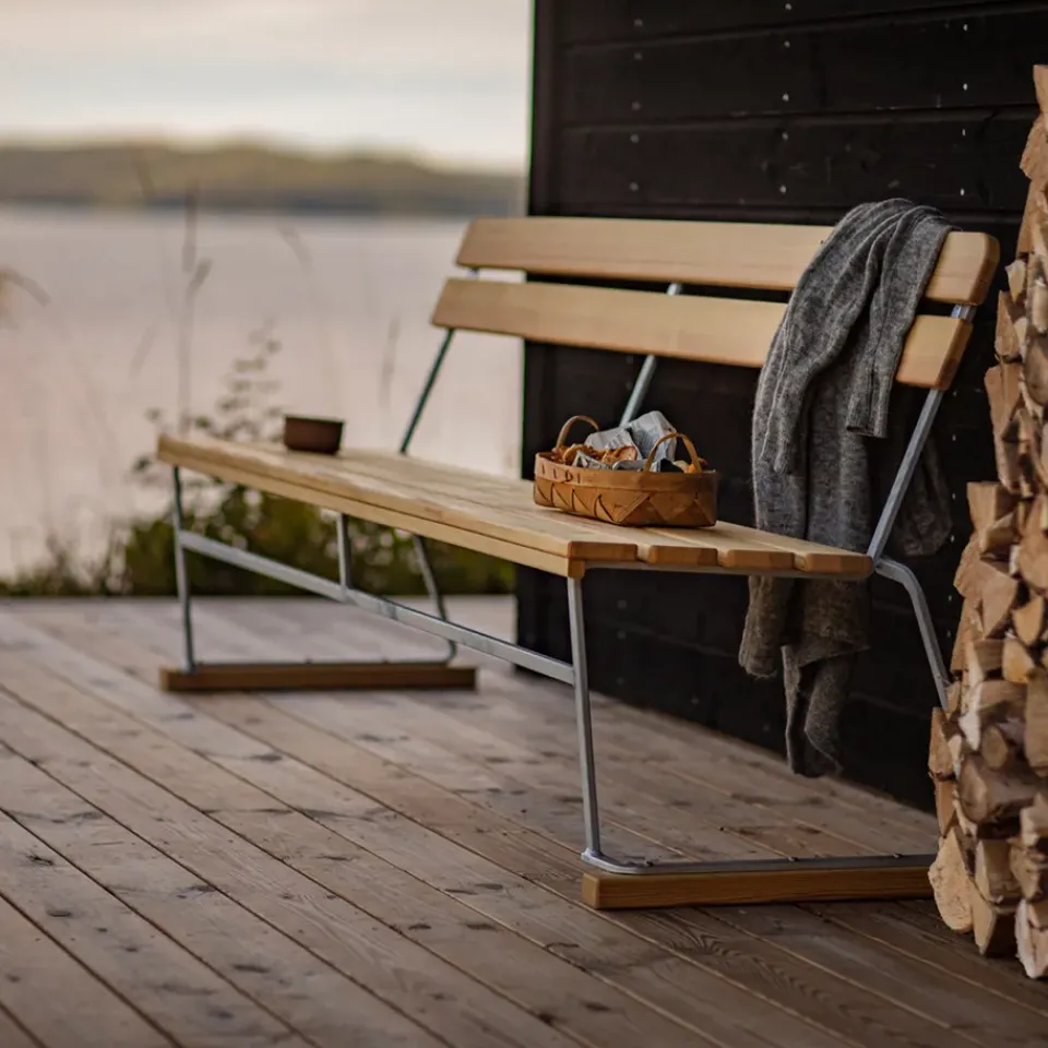 Grythyttan Stålmöbler Garden Sofas & Garden Benches|Outdoor Lounge Furniture*Soffa 5 sofa, Teak-hot-dip galvanized stand Brown