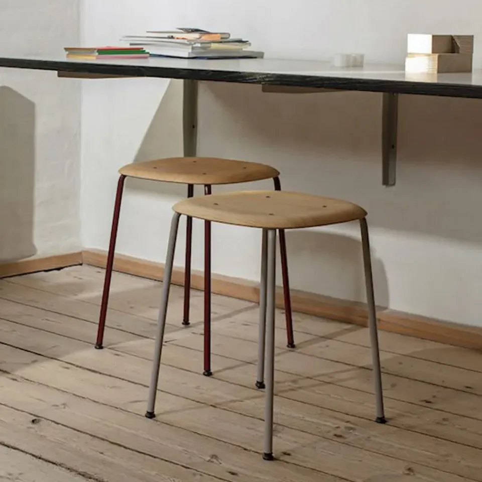 HAY Stools*Soft Edge 70 stool, Soft , black steel frame Grey