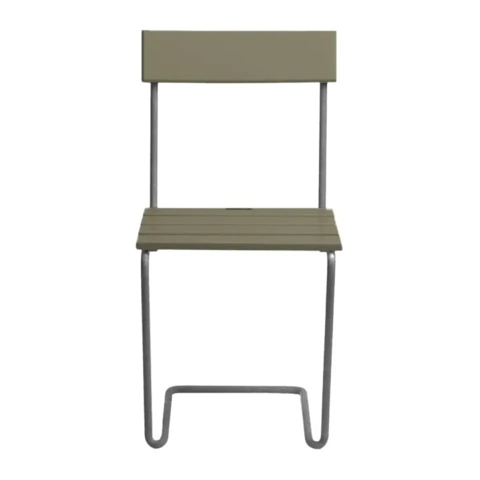 Grythyttan Stålmöbler Balcony Furniture*Stol 1 chair, Light oak-hot-dip galvanized stand Green