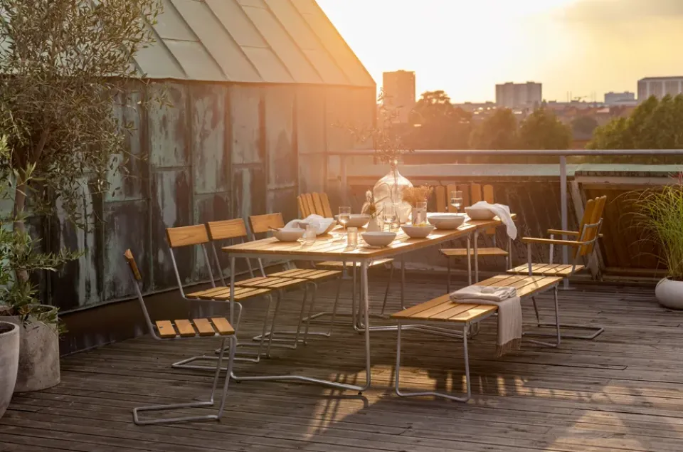Grythyttan Stålmöbler Seating|Balcony Furniture*Stol 1 chair, Teak-hot-dip galvanized stand Brown