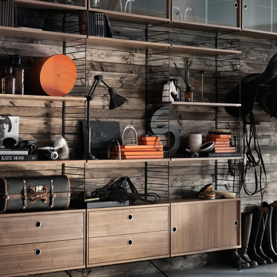 String String Shelves|Display & Glass Cabinets*cabinet with sliding door, Walnut, 78x30 cm Brown