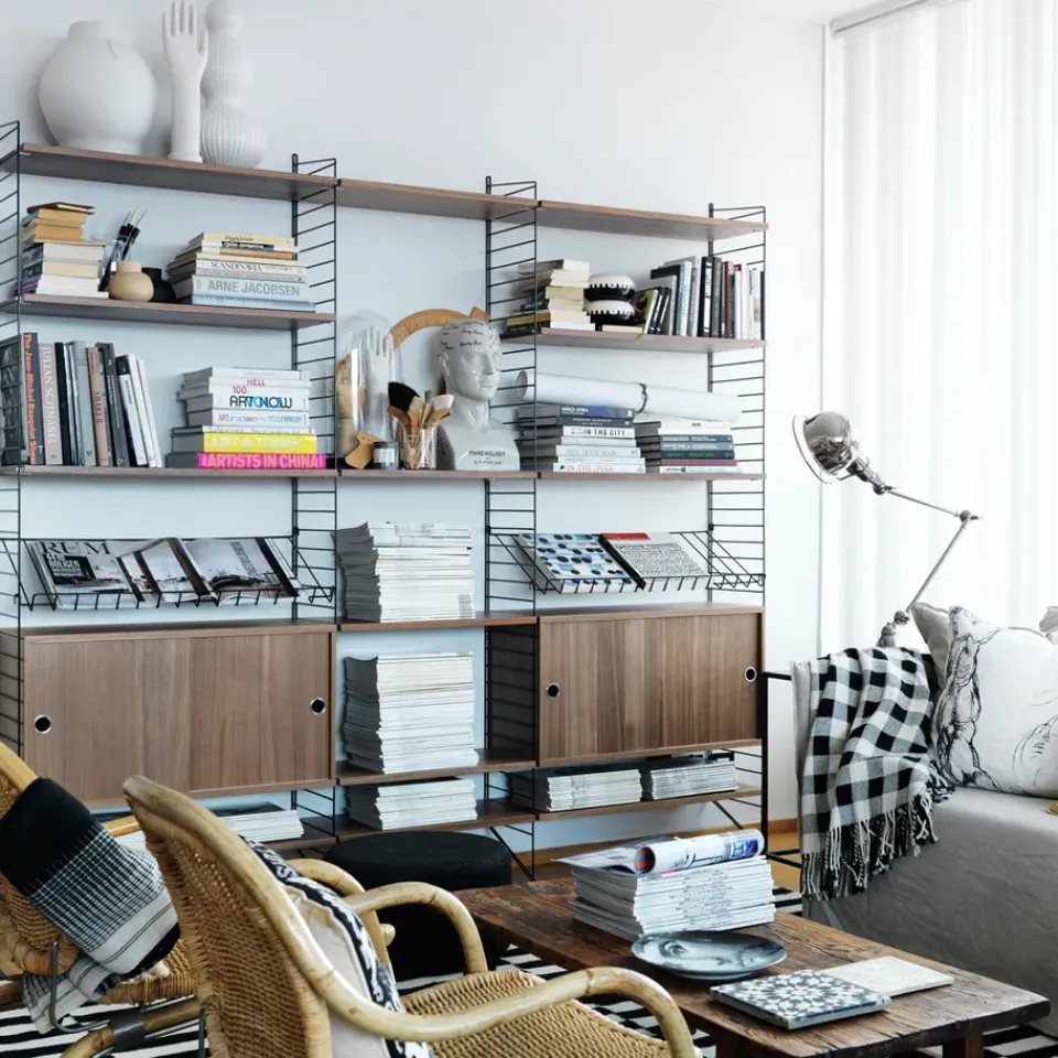 String String Shelves|Display & Glass Cabinets*cabinet with sliding door, Ash stain, 78x20 cm Black