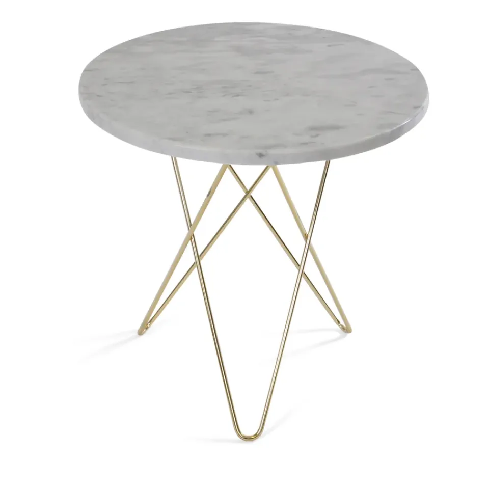 OX Denmarq Side Tables*Tall mini O side table Ø50 H50. brass undercarriage, marble White