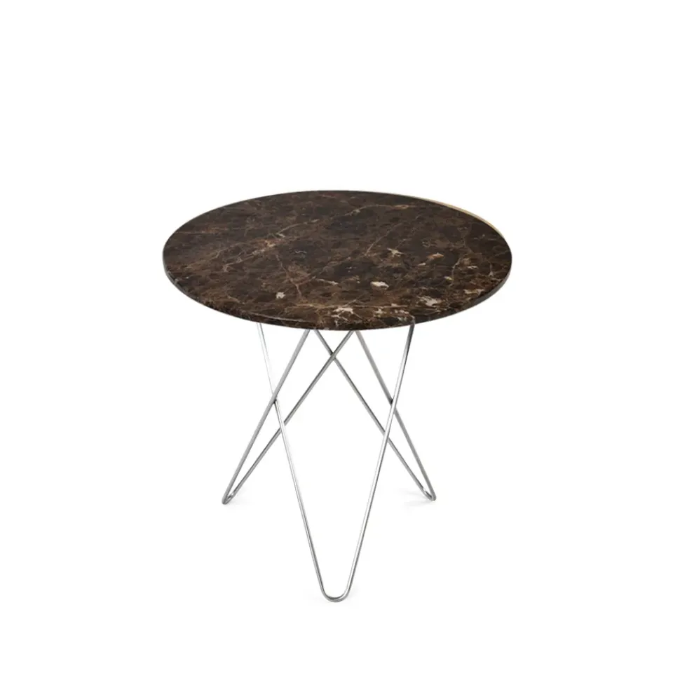 OX Denmarq Coffee Tables*Tall Mini O Table coffee table, marble . stainless steel stand Brown