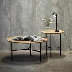 Mavis Side Tables*Tribeca side table, oak oil rustic, white legs, ø47 cm Beige
