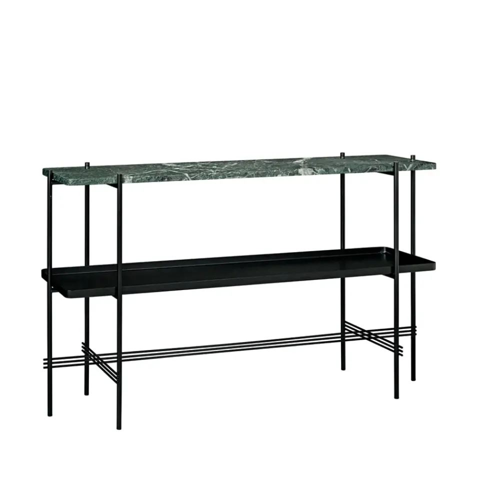 GUBI Side Tables*TS Console table 120x30x72 cm, guatemala marble, black legs, with tray Green