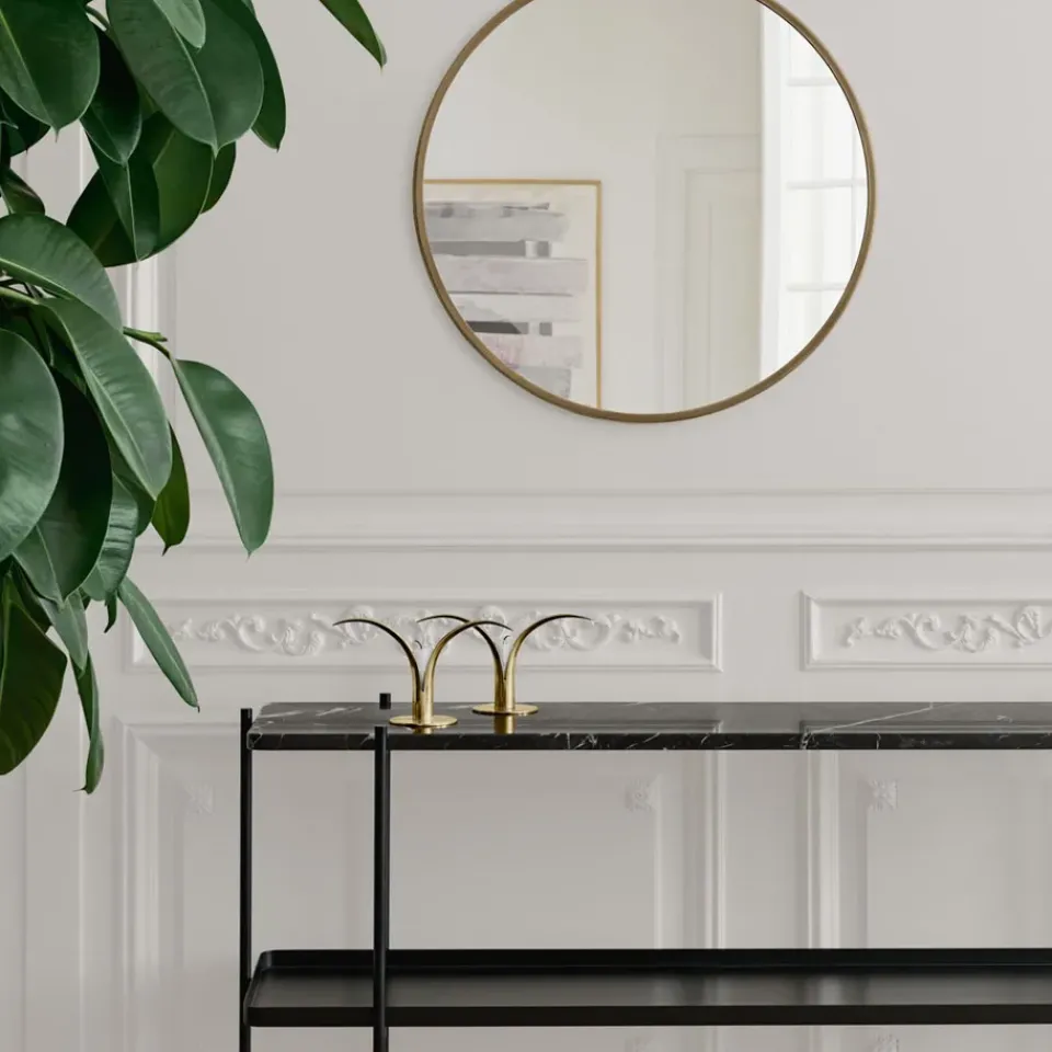 GUBI Side Tables*TS Console table 120x30x72 cm, guatemala marble, black legs, with tray Green