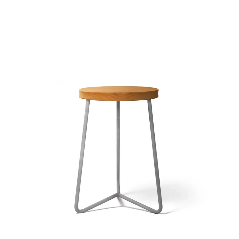 Grythyttan Stålmöbler Seating*V-1 stool, Teak-hot-dip galvanized steel stand, 45 cm Brown