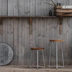 Grythyttan Stålmöbler Seating*V-1 stool, Teak-hot-dip galvanized steel stand, 45 cm Brown