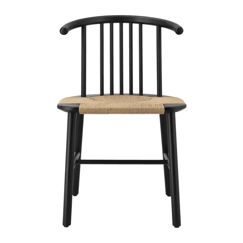 NJRD Chairs*VIOR dining chair wicker seat, Black lacquered oak-nature Beige
