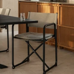 Lammhults Chairs*X75-2 armchair, Linen weave natural-Elmo Nordic leather Cognac-black legs BeigeBrownSilver-coloured